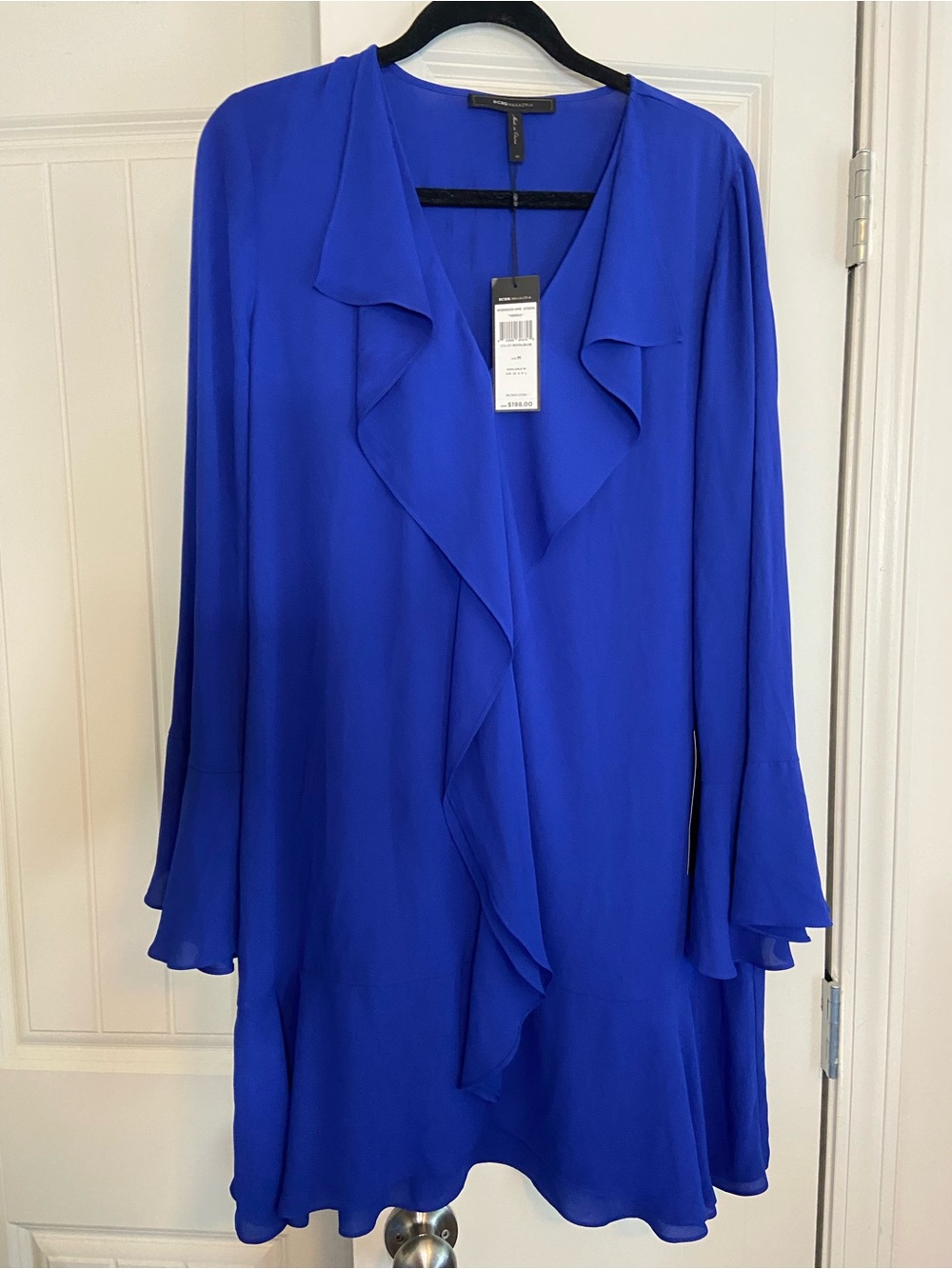 BCBG Cobalt Blue Long Sleeve Ruffle Front Dress